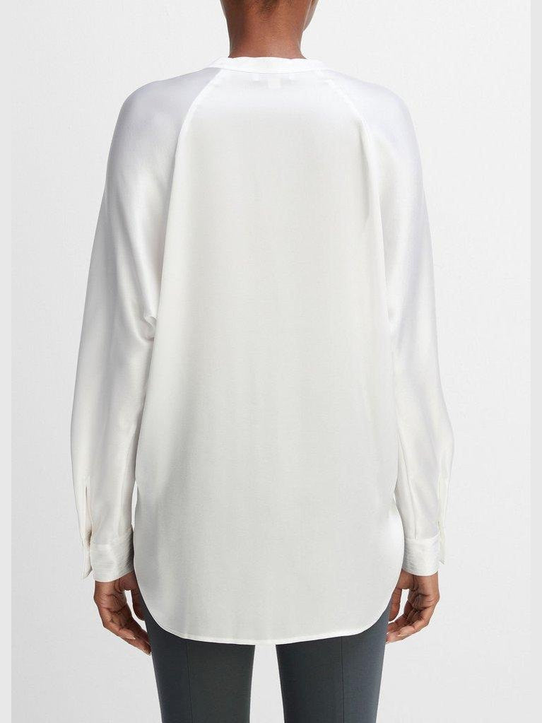 Silk satin band-collar blouse