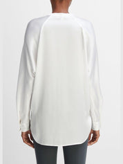Silk satin band-collar blouse