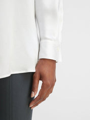 Silk satin band-collar blouse
