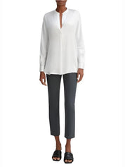 Silk satin band-collar blouse