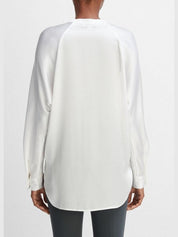 Silk satin band-collar blouse