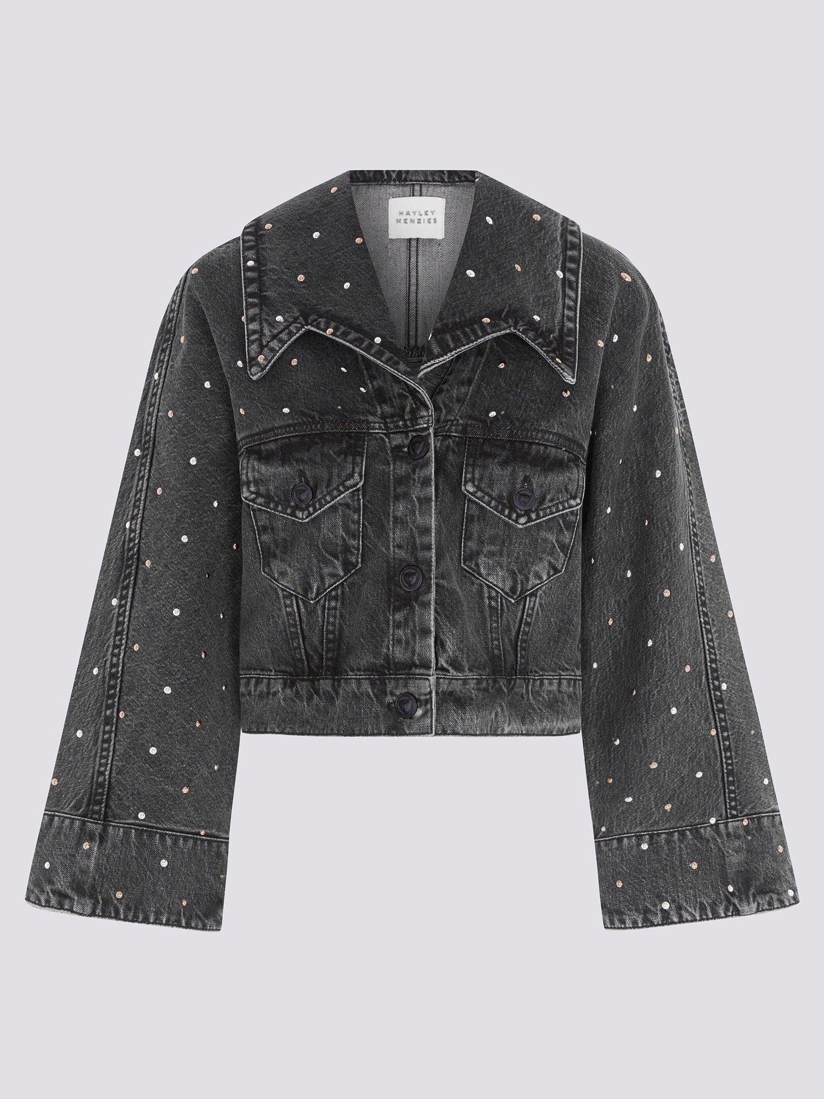 Studded denim jacket acid wash black