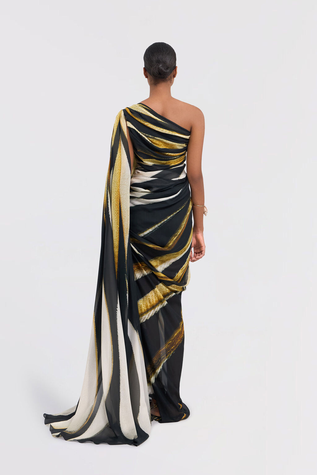 Ray Of Gold Print One-shoulder Caftan