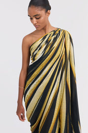 Ray Of Gold Print One-shoulder Caftan