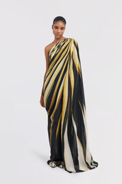 Ray Of Gold Print One-shoulder Caftan