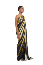 Ray Of Gold Print One-shoulder Caftan