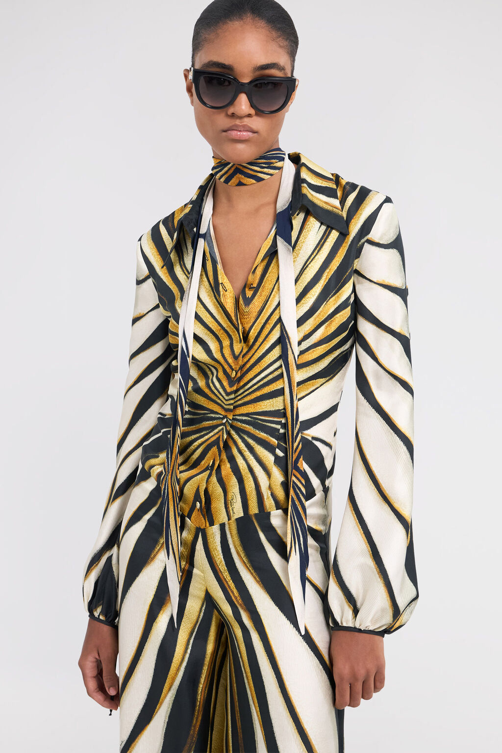 Ray Of Gold Print Silk Catsuit