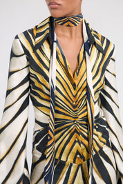 Ray Of Gold Print Silk Catsuit