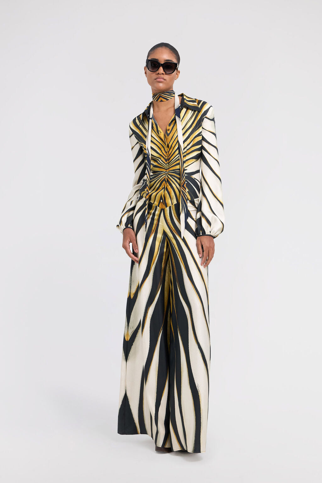 Ray Of Gold Print Silk Catsuit