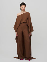 Cape-Effect Cold Shoulder Palazzo Jumpsuit