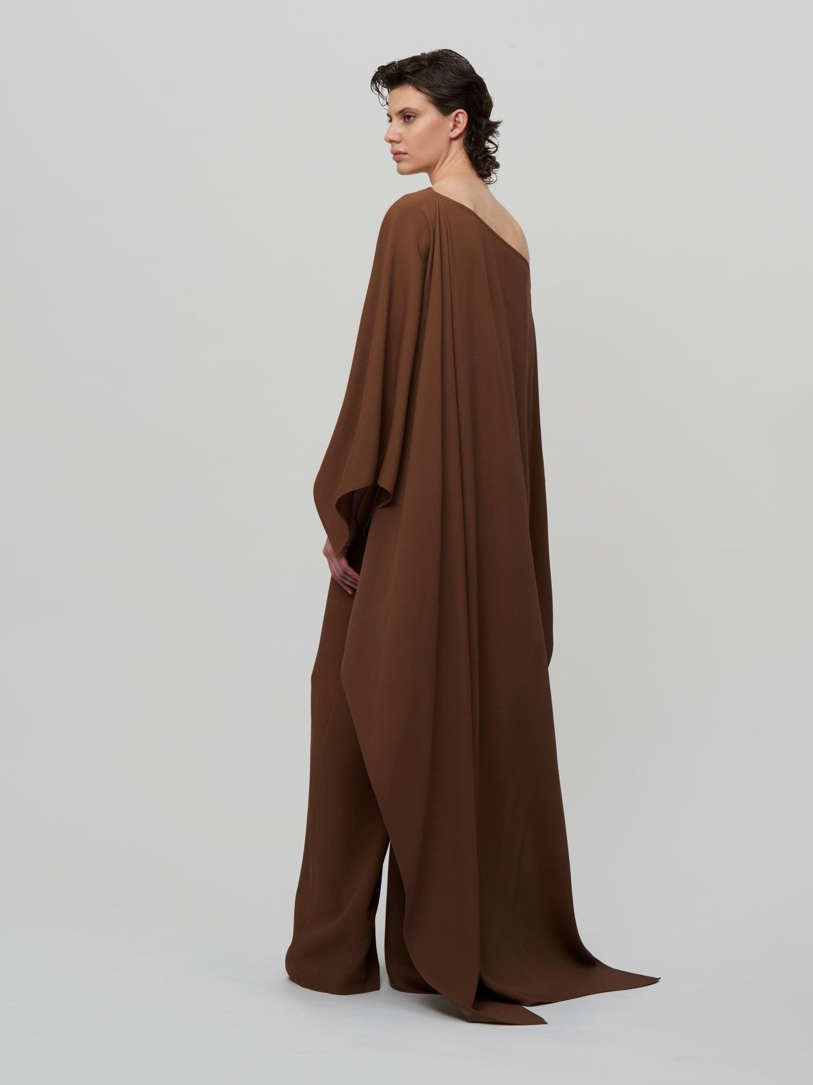 Cape-Effect Cold Shoulder Palazzo Jumpsuit