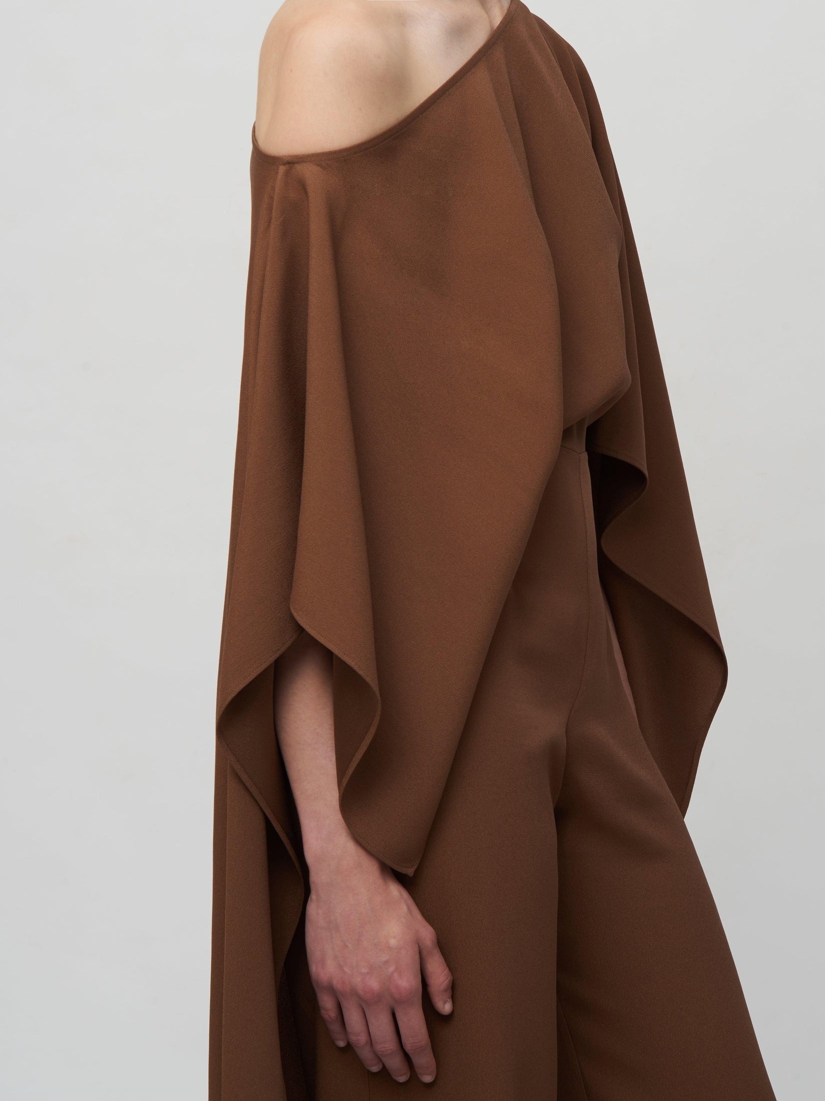 Cape-Effect Cold Shoulder Palazzo Jumpsuit