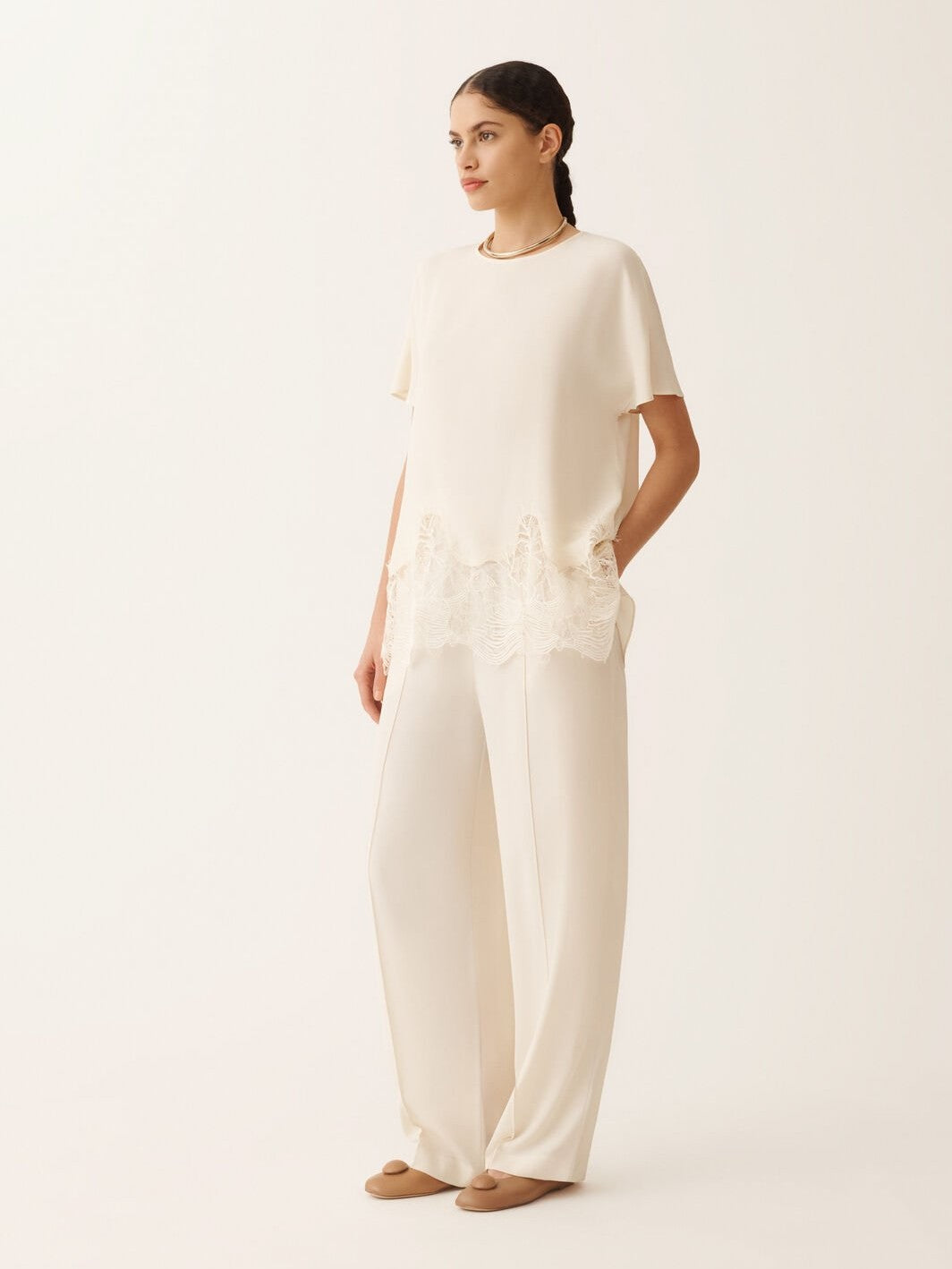 Crepe de chine short sleeve top