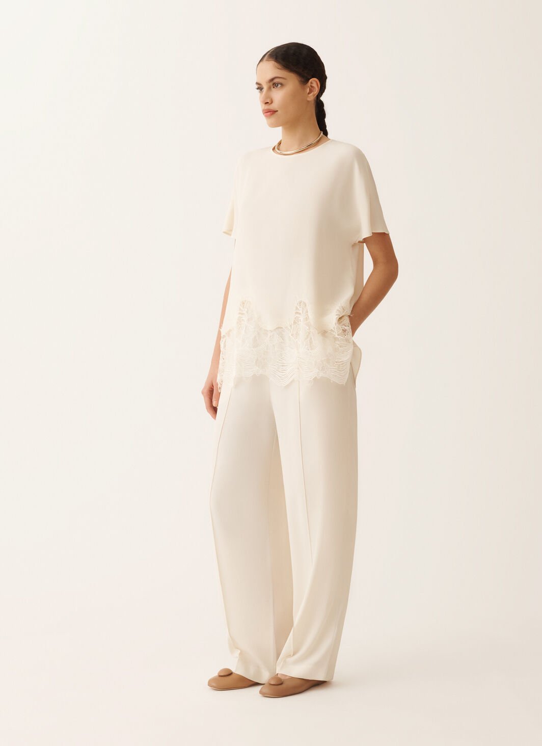 Crepe de chine short sleeve top