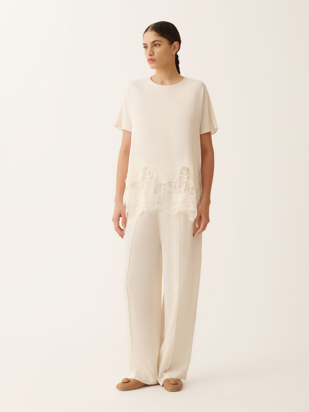 Crepe de chine short sleeve top