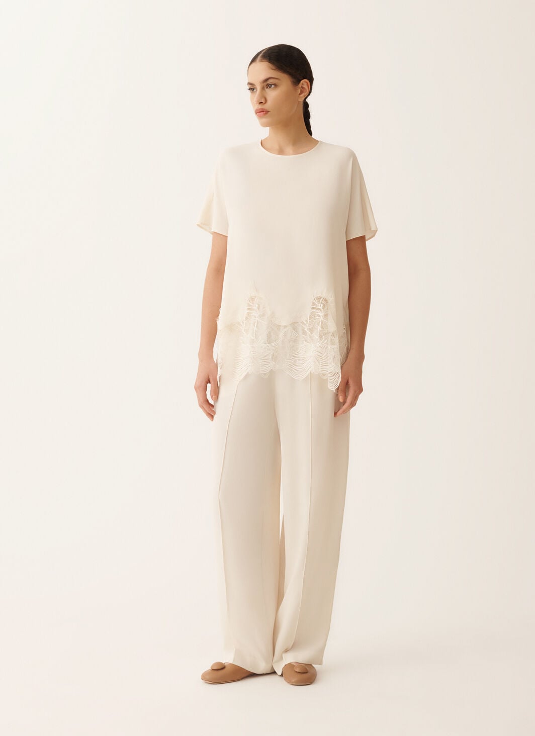 Crepe de chine short sleeve top