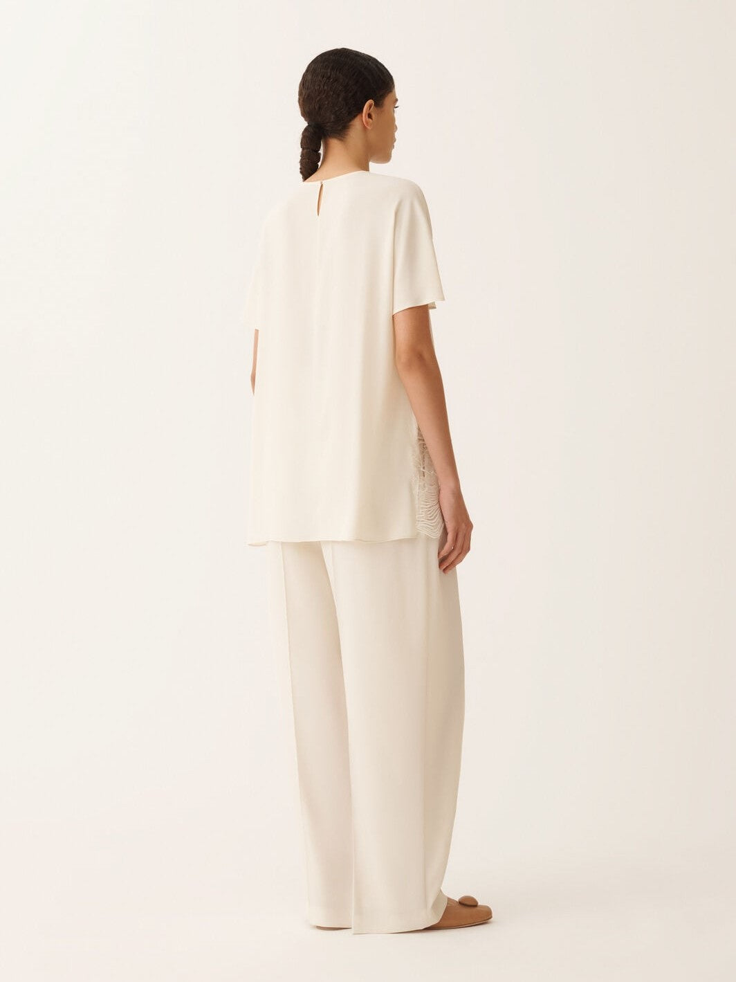 Crepe de chine short sleeve top
