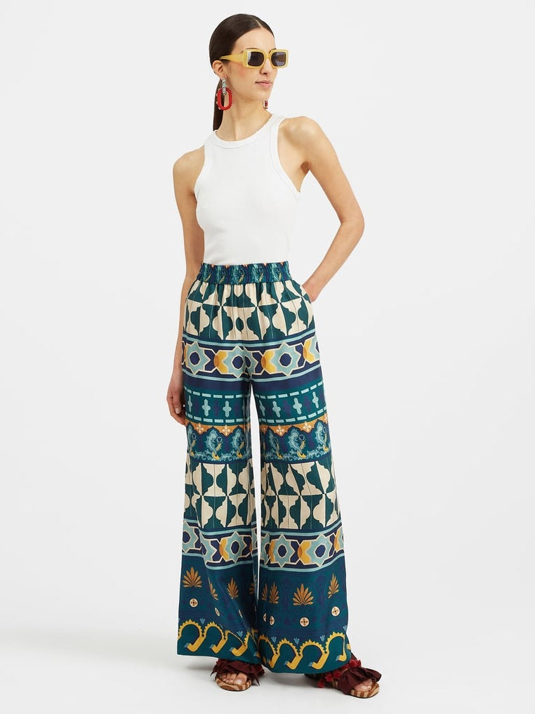 Palazzo pants silk twill casareale placée