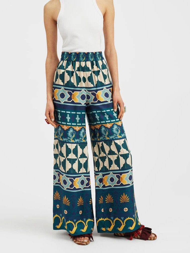 Palazzo pants silk twill casareale placée