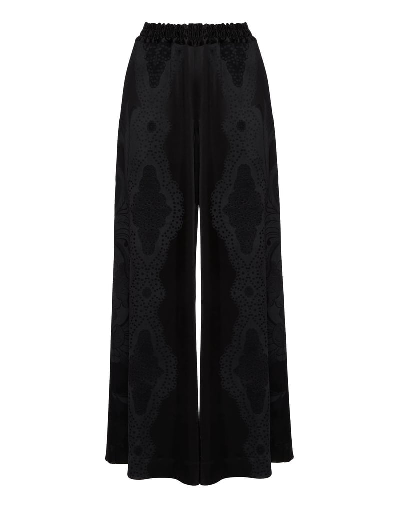 Palazzo Pants Portal Laser Black in Viscose Satin Stretch