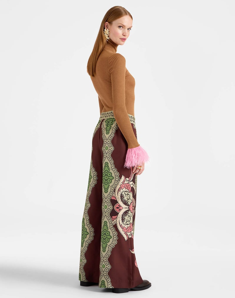 Palazzo Pants Portal Placée Brown in Silk Twill