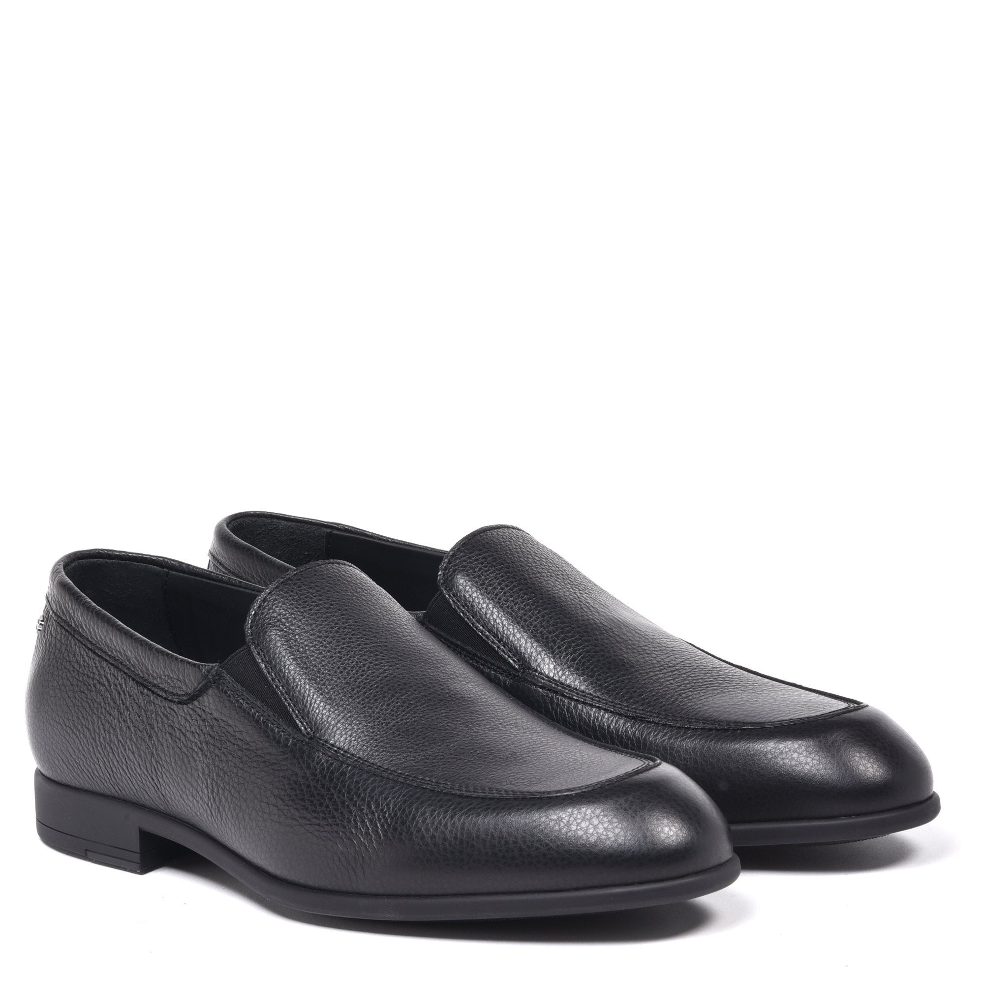 Black tumbled leather slip-on shoe