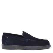Blue suede leather slip-ons