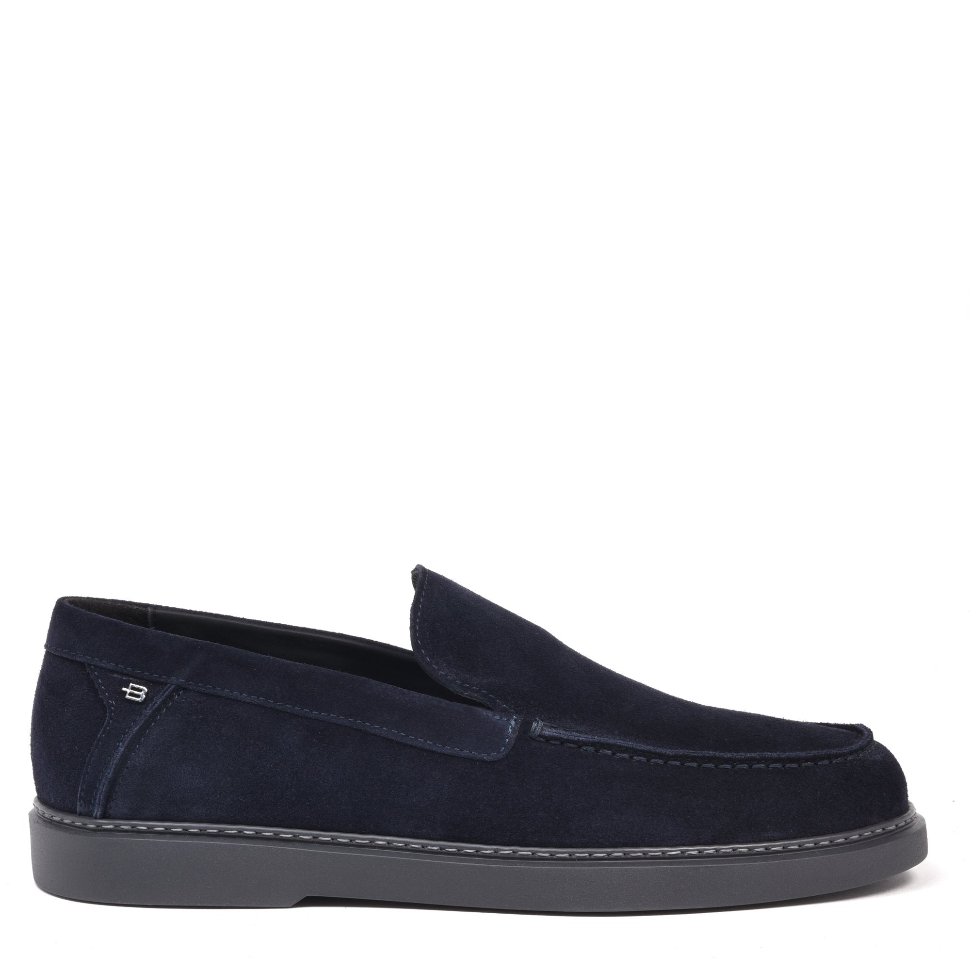 Blue suede leather slip-ons