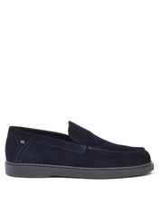 Blue suede leather slip-ons