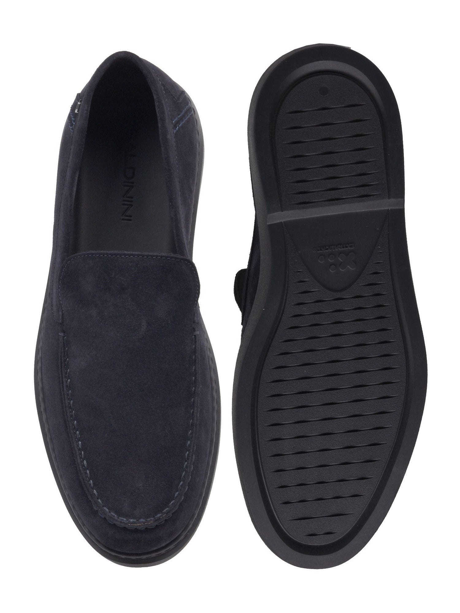 Blue suede leather slip-ons