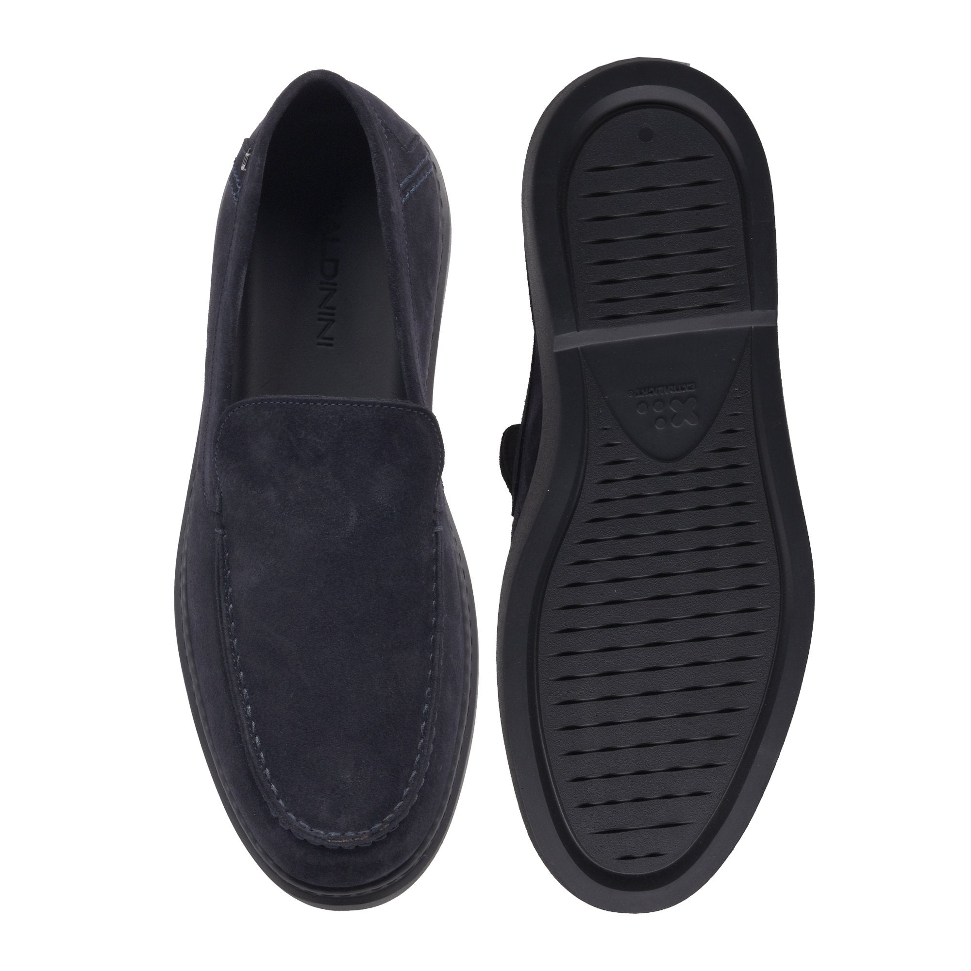 Blue suede leather slip-ons