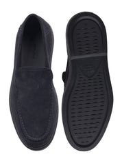 Blue suede leather slip-ons