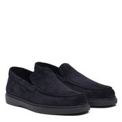Blue suede leather slip-ons