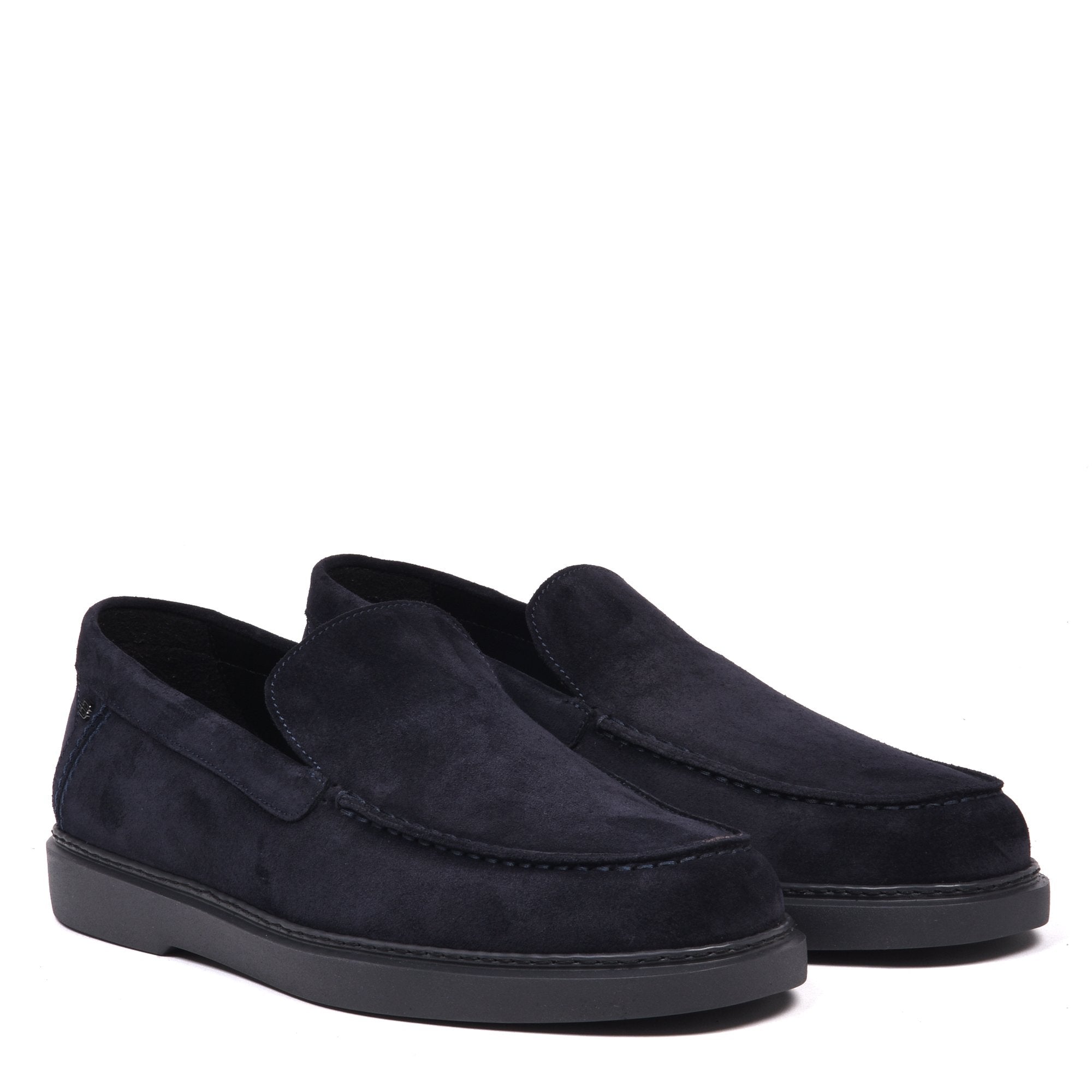 Blue suede leather slip-ons