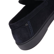 Blue suede leather slip-ons