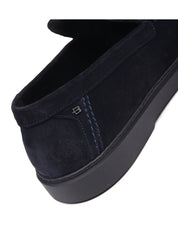 Blue suede leather slip-ons