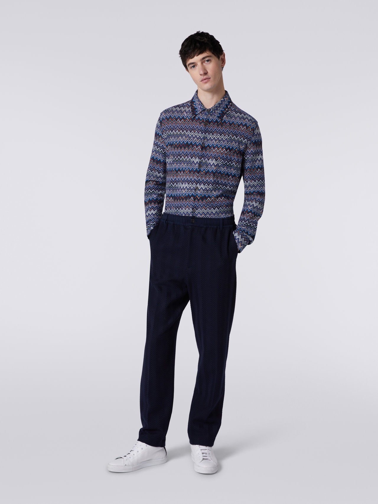 Classic cotton and viscose zigzag trousers