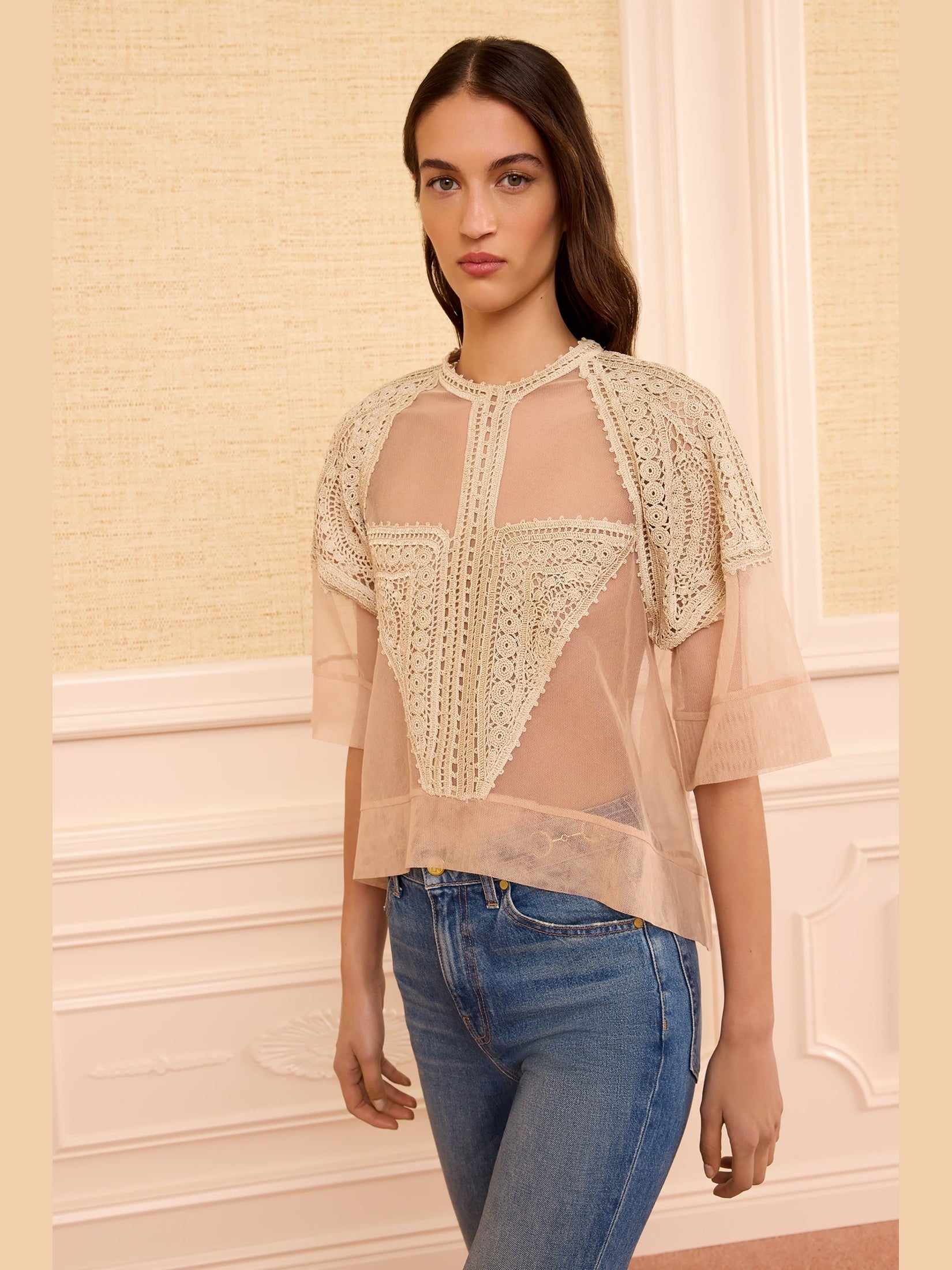 Tess crochet & tulle top