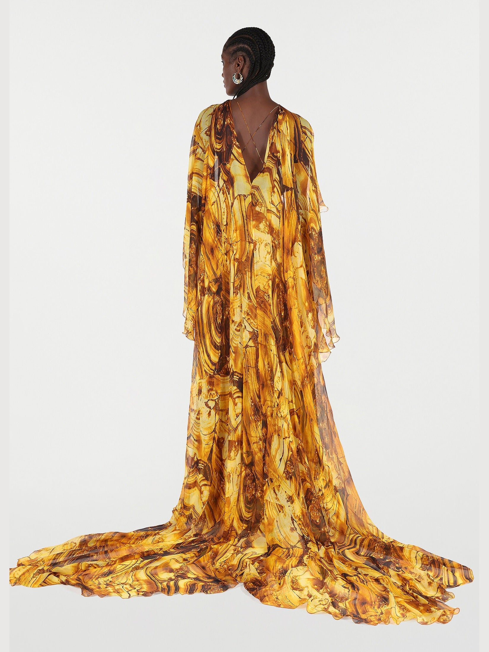Silk caftan dress with amber print
