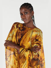 Silk caftan dress with amber print