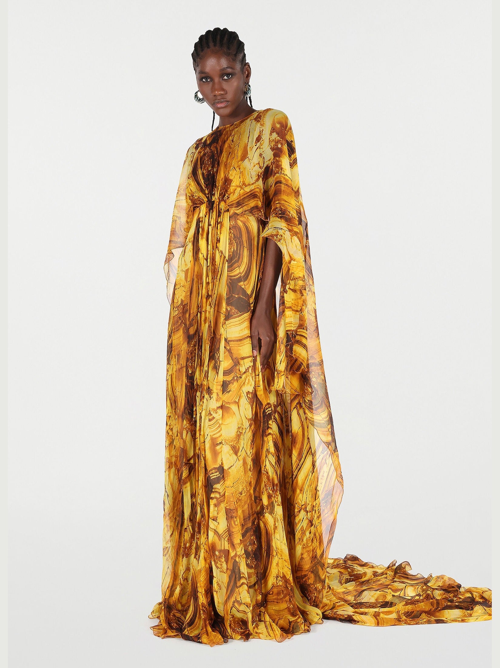 Silk caftan dress with amber print