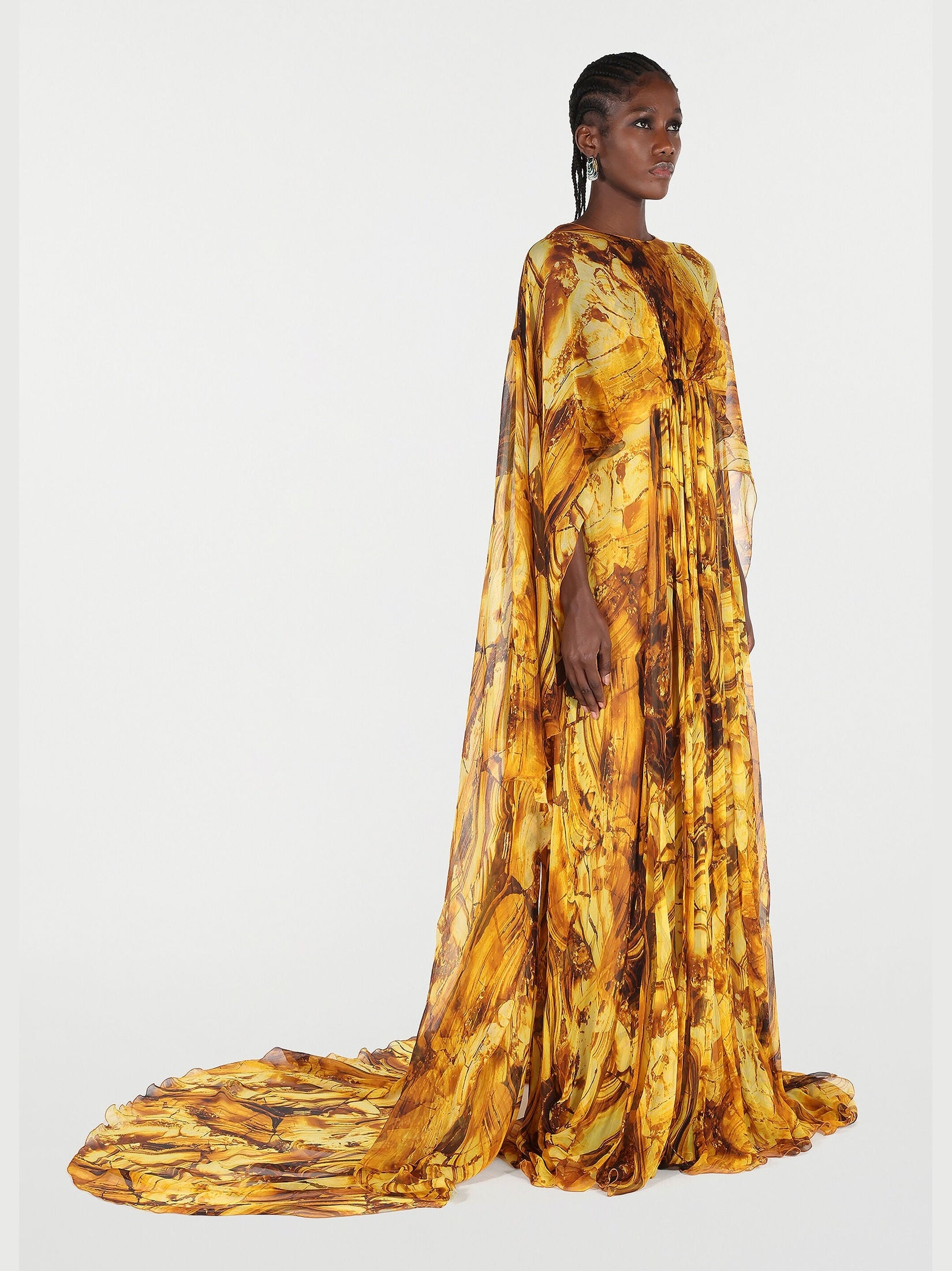 Silk caftan dress with amber print