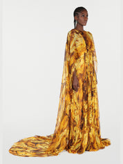 Silk caftan dress with amber print