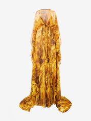 Silk caftan dress with amber print