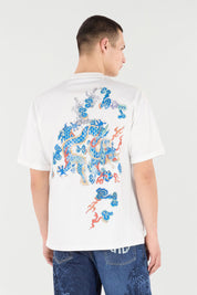 COTTON T-SHIRT WITH DRAGON AND LOGO