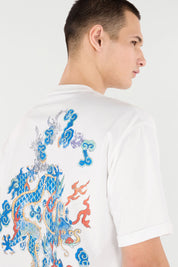 COTTON T-SHIRT WITH DRAGON AND LOGO