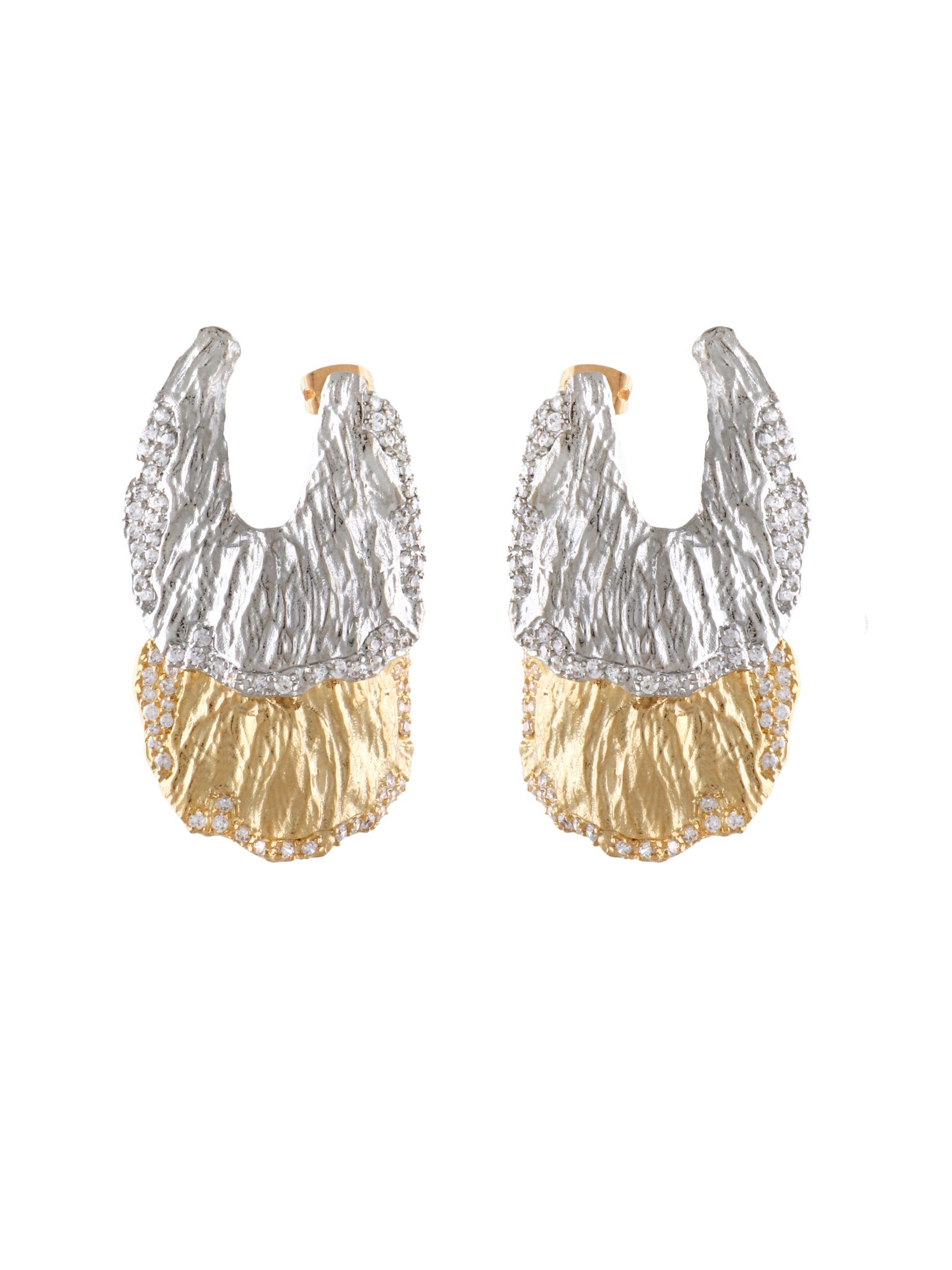 Double petal earrings in silver and gold