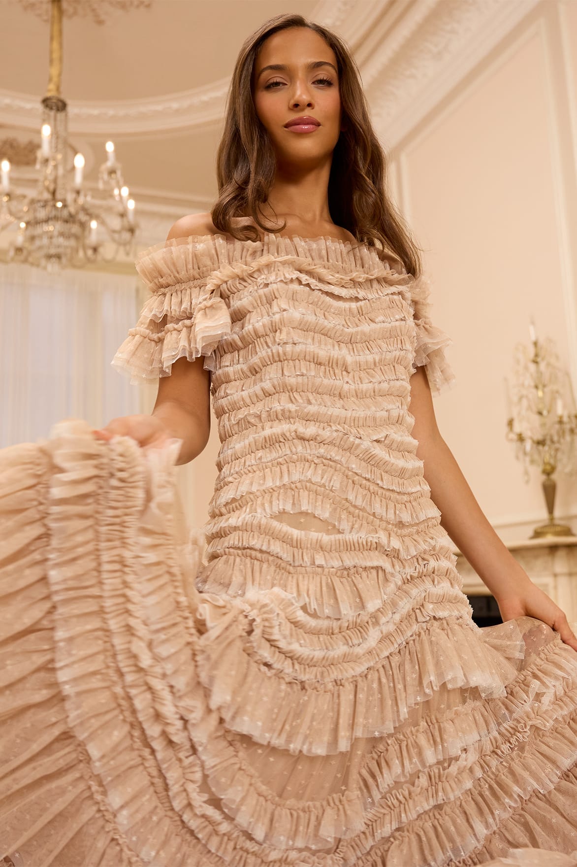 Wild rose off-shoulder gown