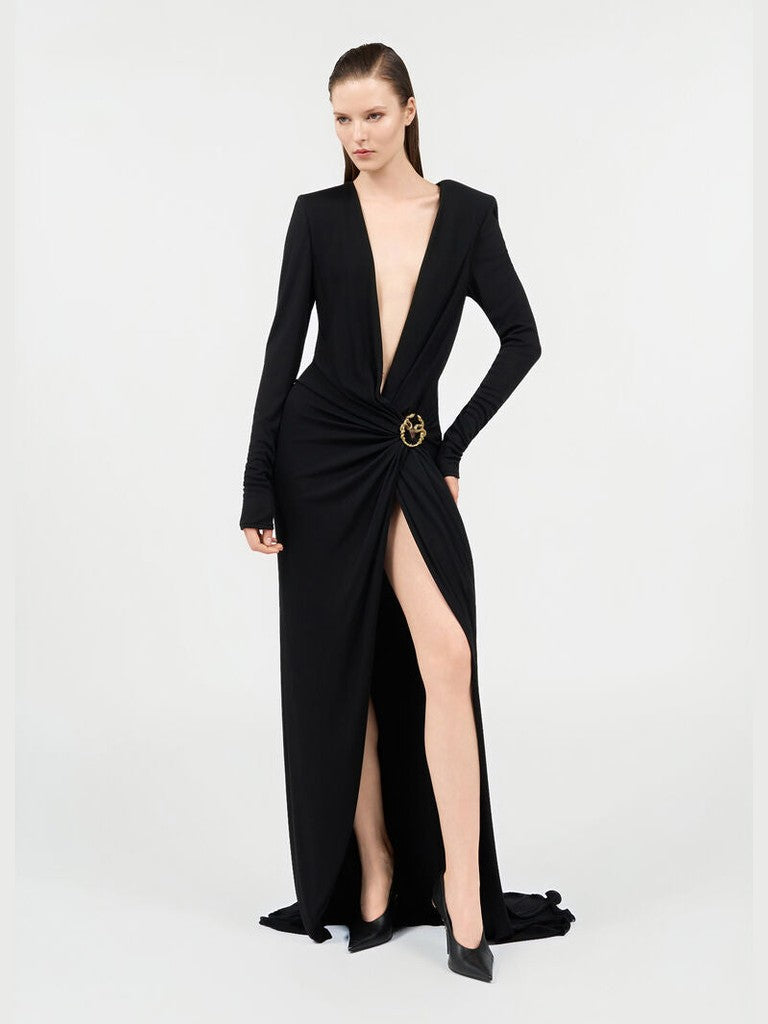 Draped long dress with snake detail