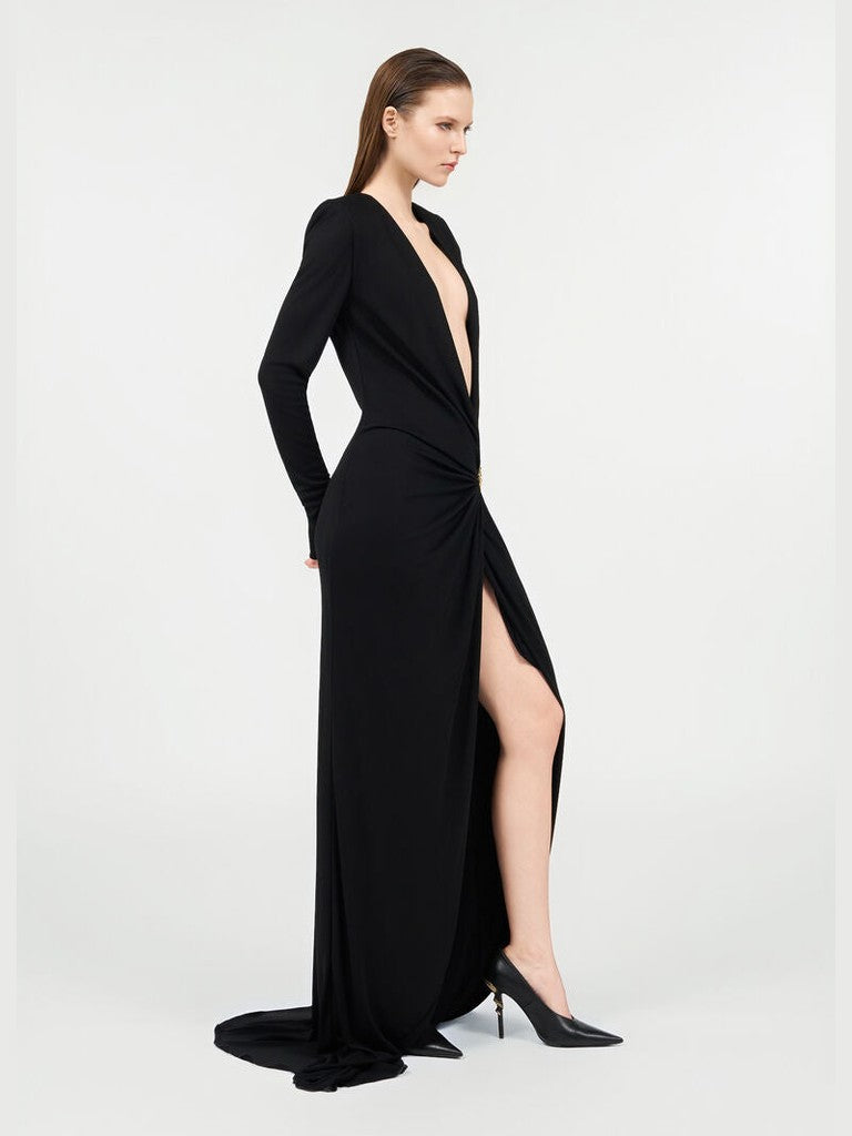 Draped long dress with snake detail